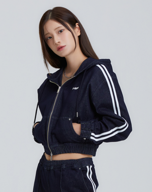 우먼스 데님 후디 트랙 탑 (블랙/네이비/스카이블루)