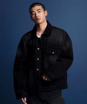 엑스트라 오버사이즈 데님 트러커 재킷 [워시드 블랙]