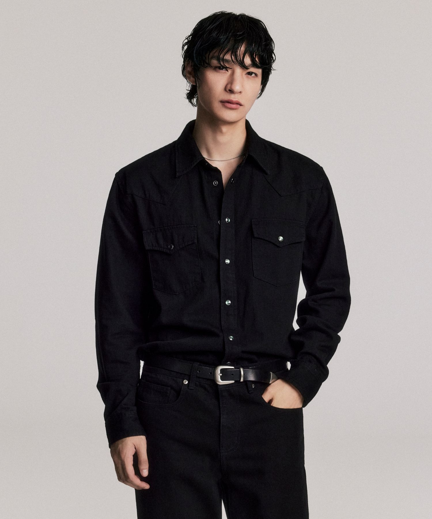 ★MUSINSA STANDARD★ denim western shirt black MMDNH504-BK MUSINSA | MUSINSA STANDARD Denim Western Shirt [Black]