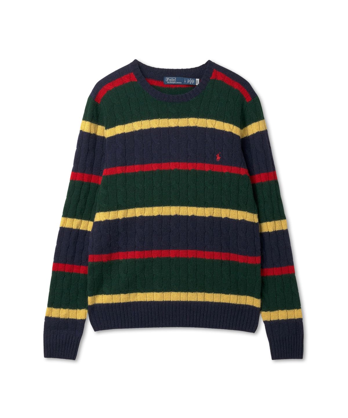 폴로 랄프 로렌(POLO RALPH LAUREN) W 스트라이프 케이블 니트 울 캐시미어 스웨터-멀티컬러