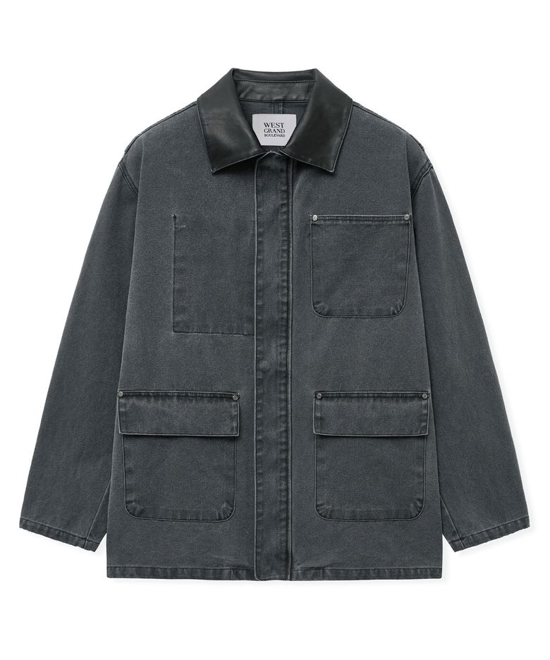 메디슨 레더 카라 워시드 프렌치 워크 자켓 CHARCOAL
