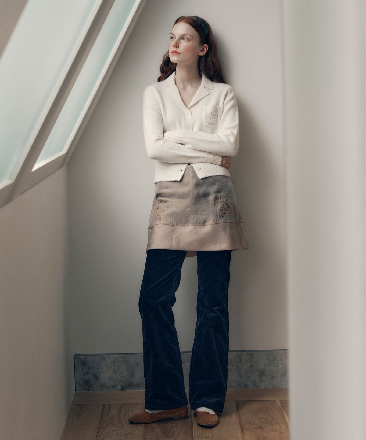 로라로라(ROLAROLA) SHEER EMBROIDERY LAYERED SKIRT BROWN