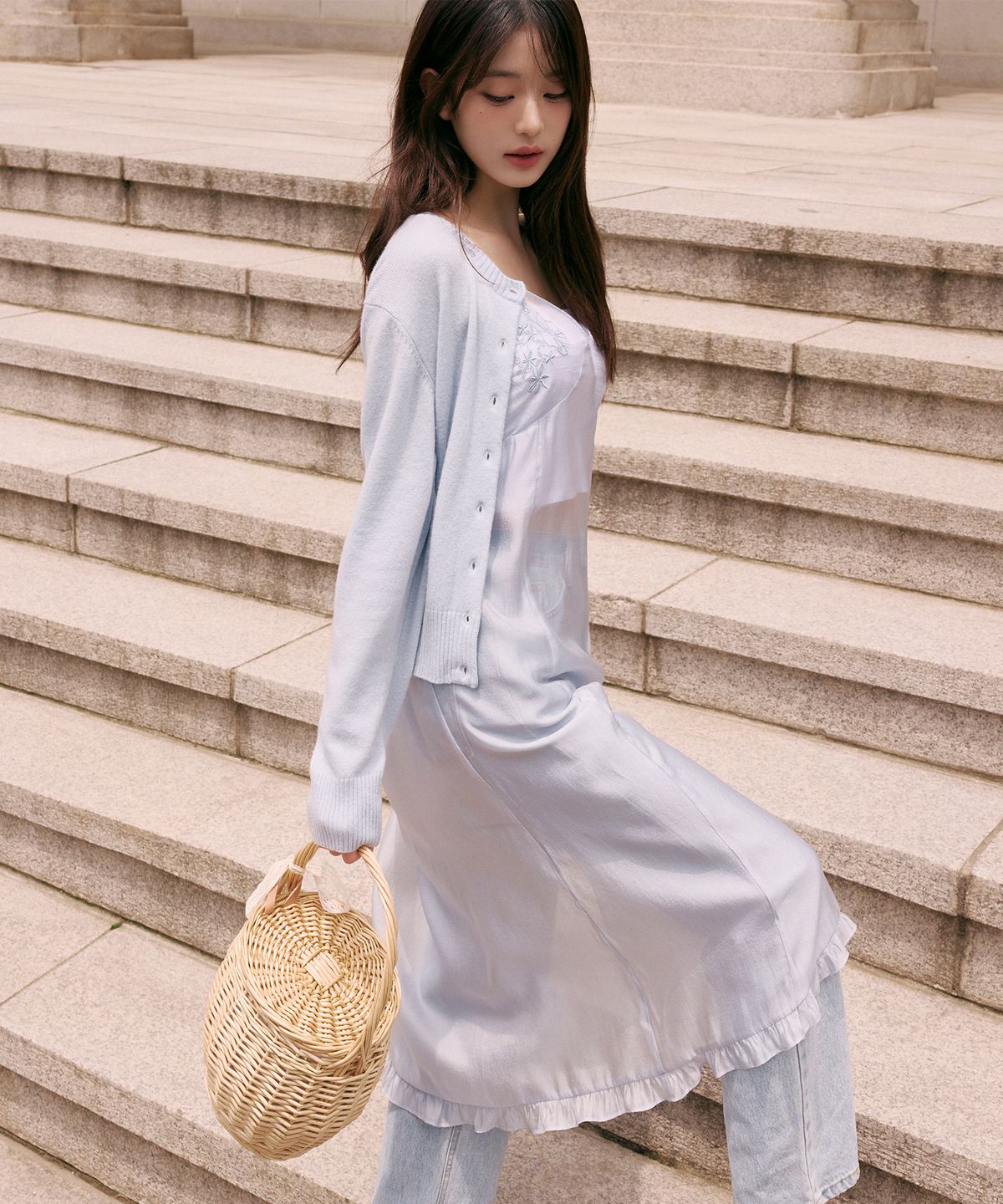 로라로라(ROLAROLA) SHEER EMBROIDERY BUSTIER ONEPIECE BLUE