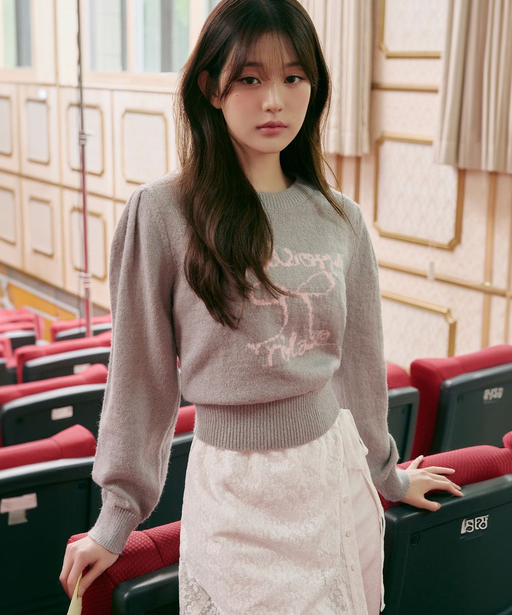 ROLA RIBBON PUFF SLEEVE KNIT GRAY