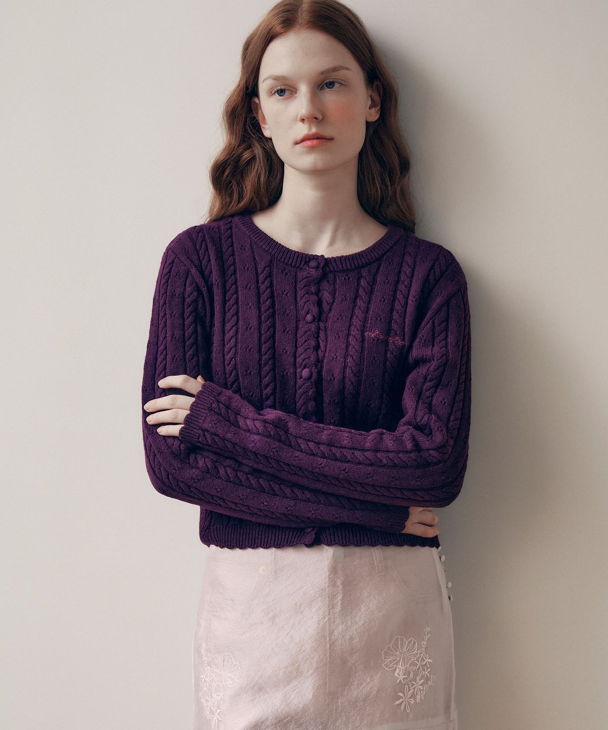 로라로라(ROLAROLA) SKASHI CABLE KNIT CARDIGAN BURGUNDY