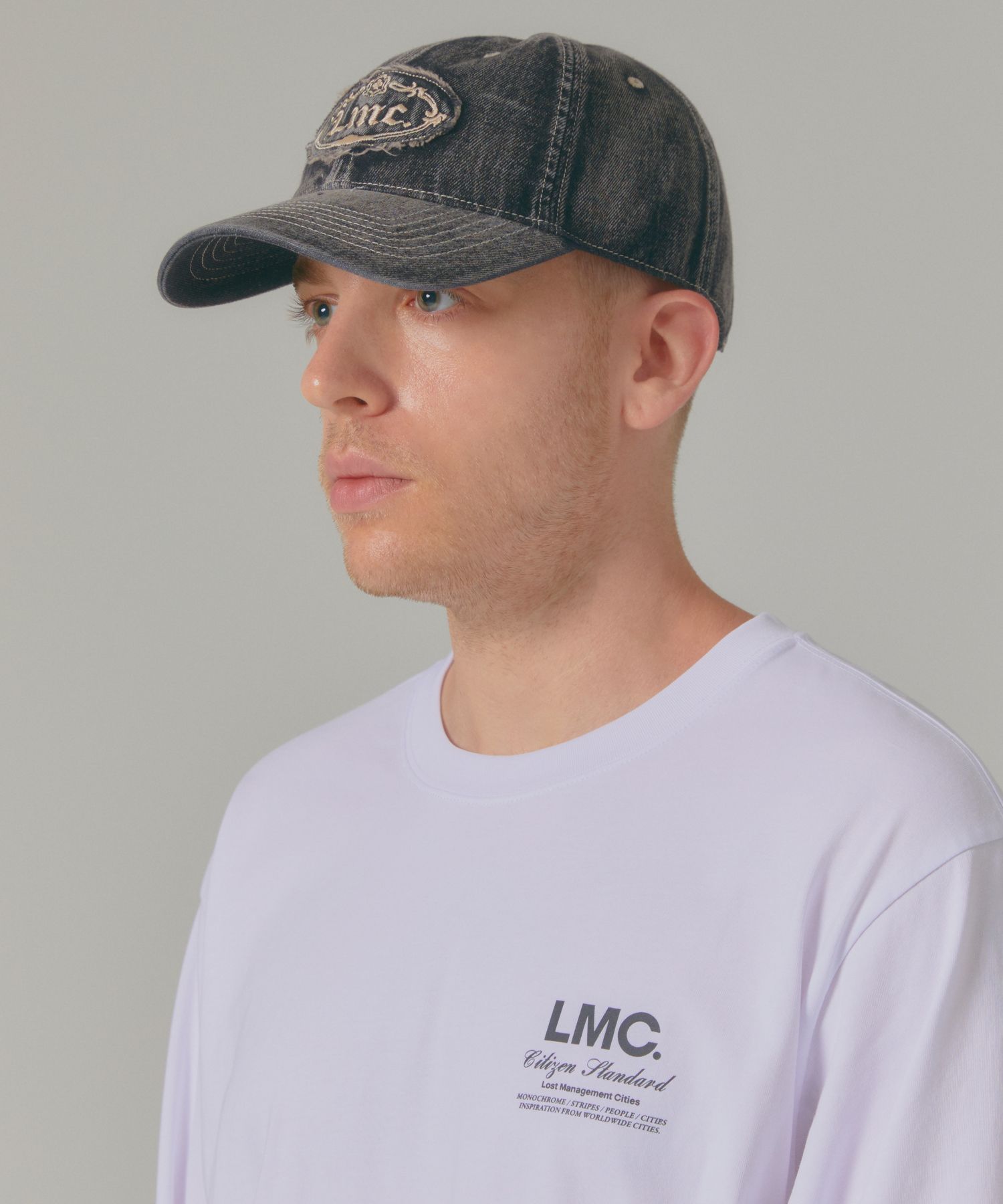 MUSINSA公式 | LMC WASHED DENIM GOTHIC OVAL 6PANEL CAP black