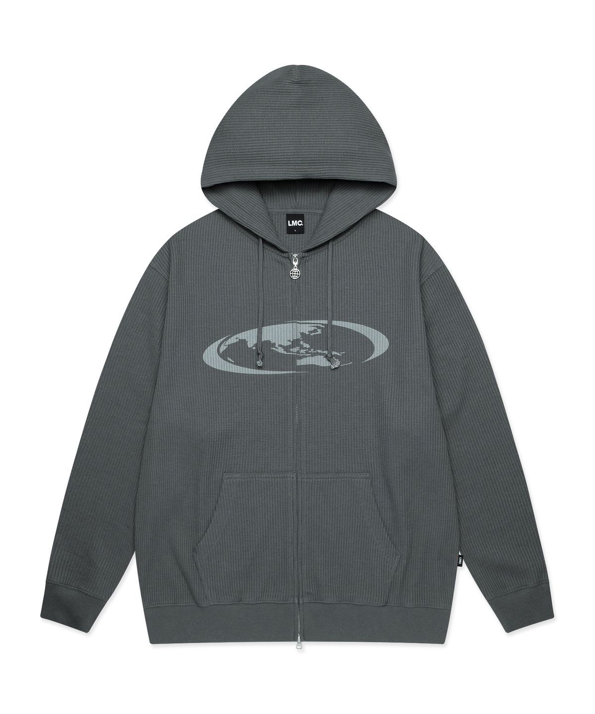 엘엠씨(LMC) OVAL GLOBE WAFFLE ZIP-UP HOODIE charcoal