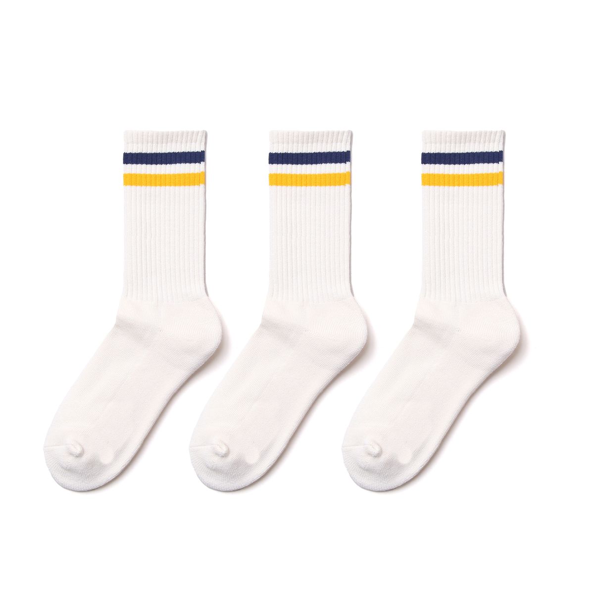 삭스타즈(SOCKSTAZ) STP026 Stripe Pile Crew Socks: White-bl/ye 3P PACK