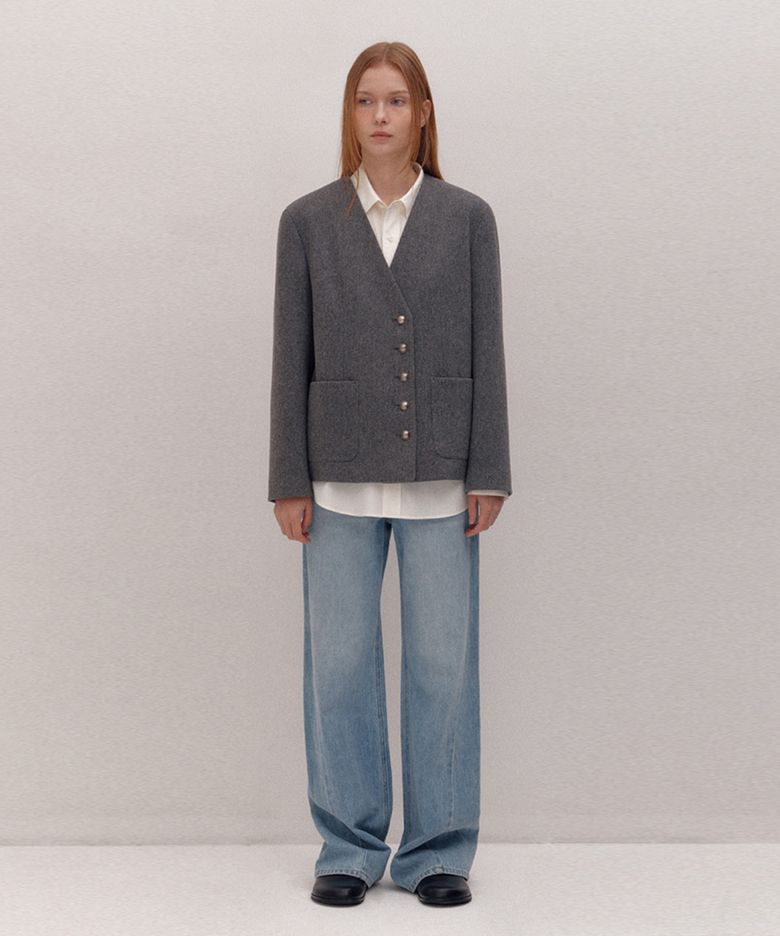 COLLARLESS FLANNEL JK (GREY)