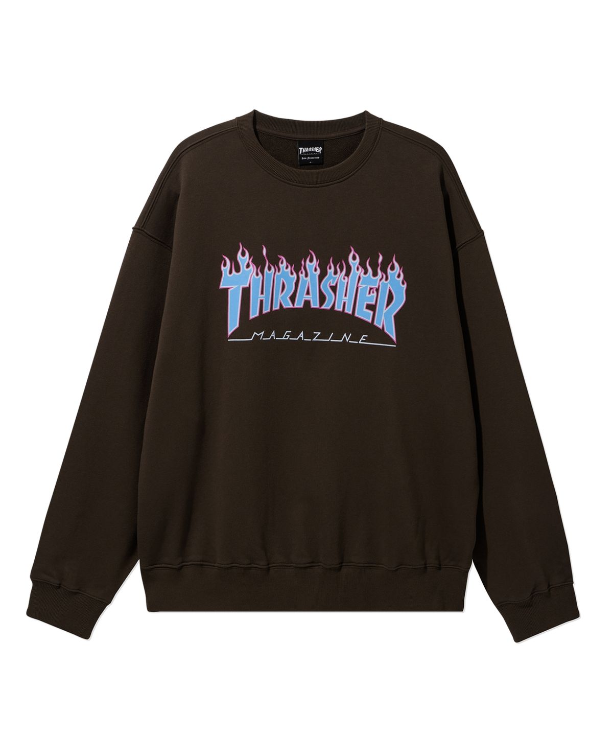 트레셔(THRASHER) 플레임 로고 맨투맨 브라운