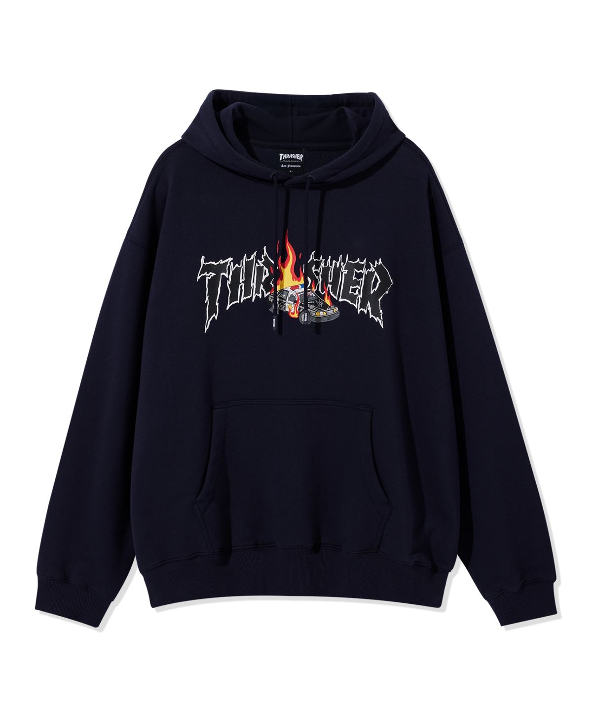 트레셔(THRASHER) 버닝카 그래픽 후디 네이비