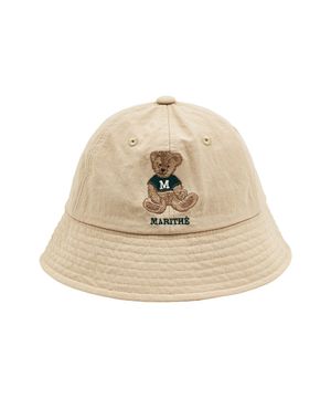 ENFANT BEAR EMBROIDERY ROUND BUCKET HAT beige