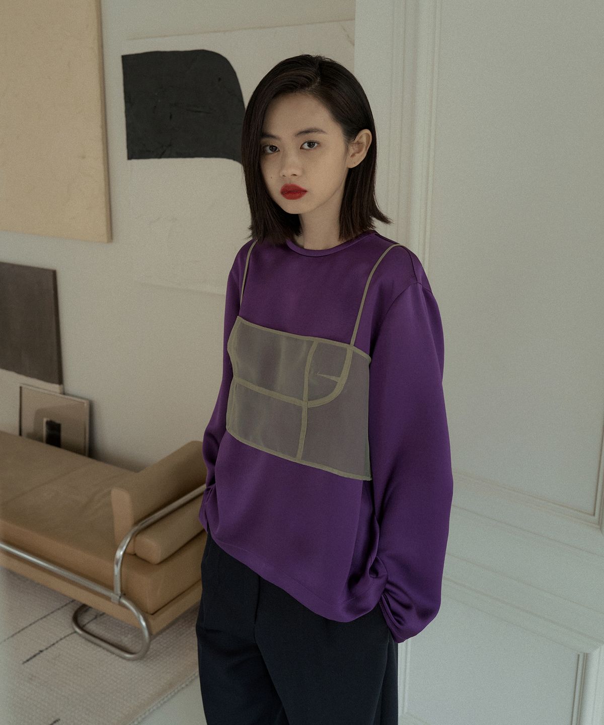 오버듀플레어(OVERDUEFLAIR) BASIC SATIN BLOUSE_VIOLET