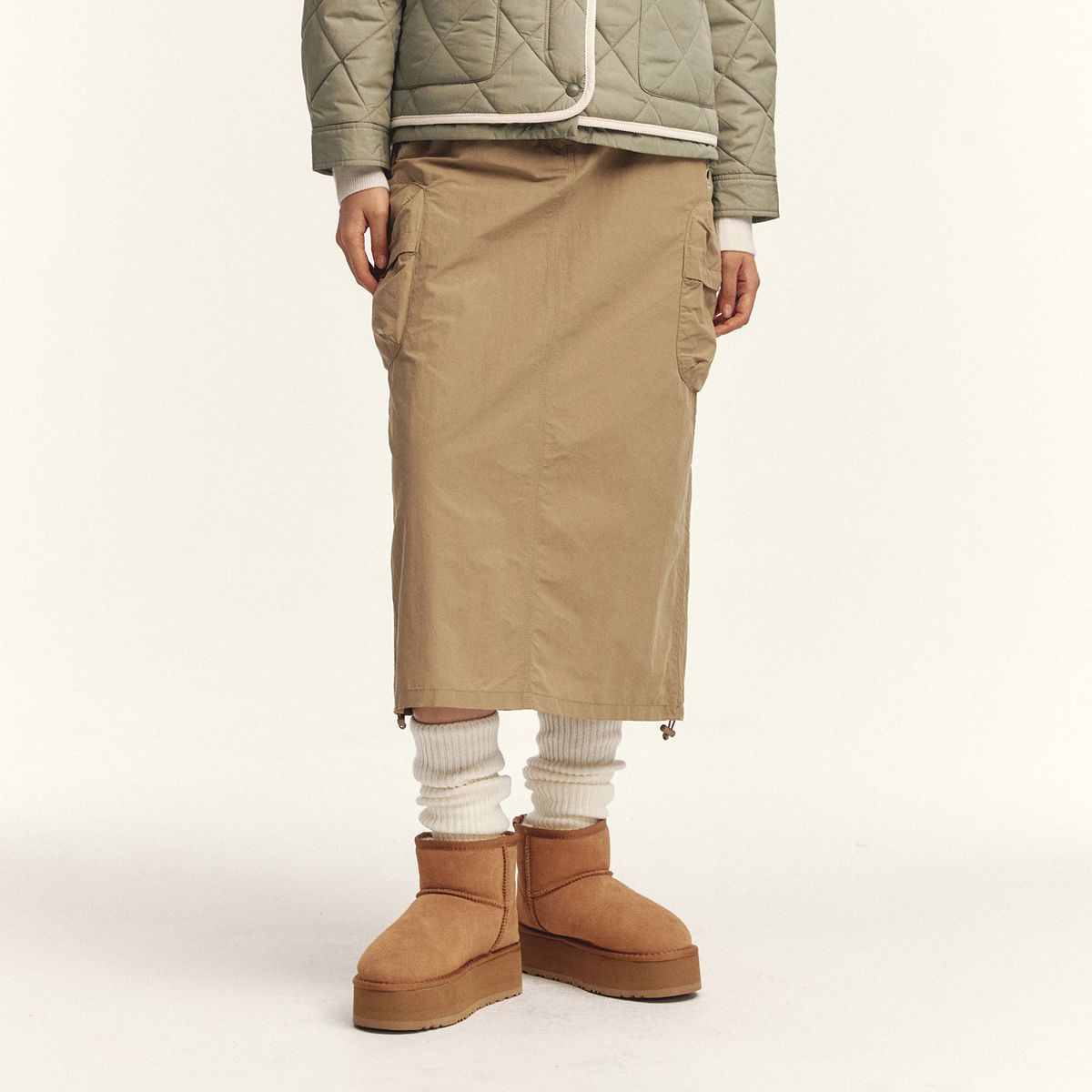 캉골(KANGOL) 우먼스 나일론 카고 스커트 8111 베이지