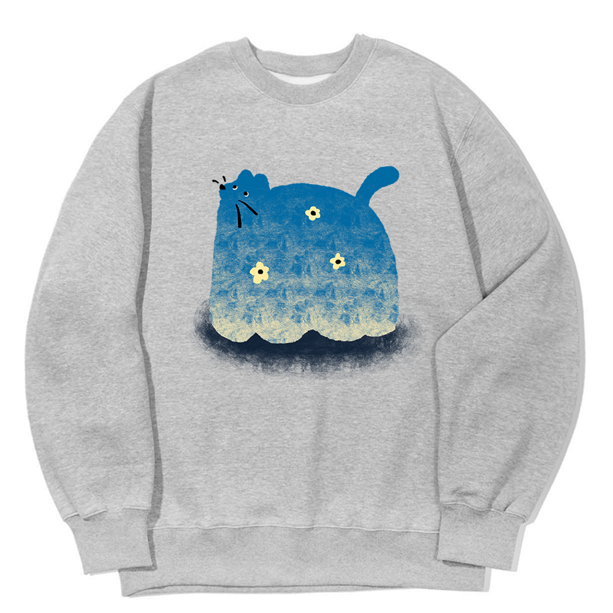 어썸어스(AWESOMEUS) YELLOW FLOWER BLUE CAT SWEAT SHIRTS_3 COLOR