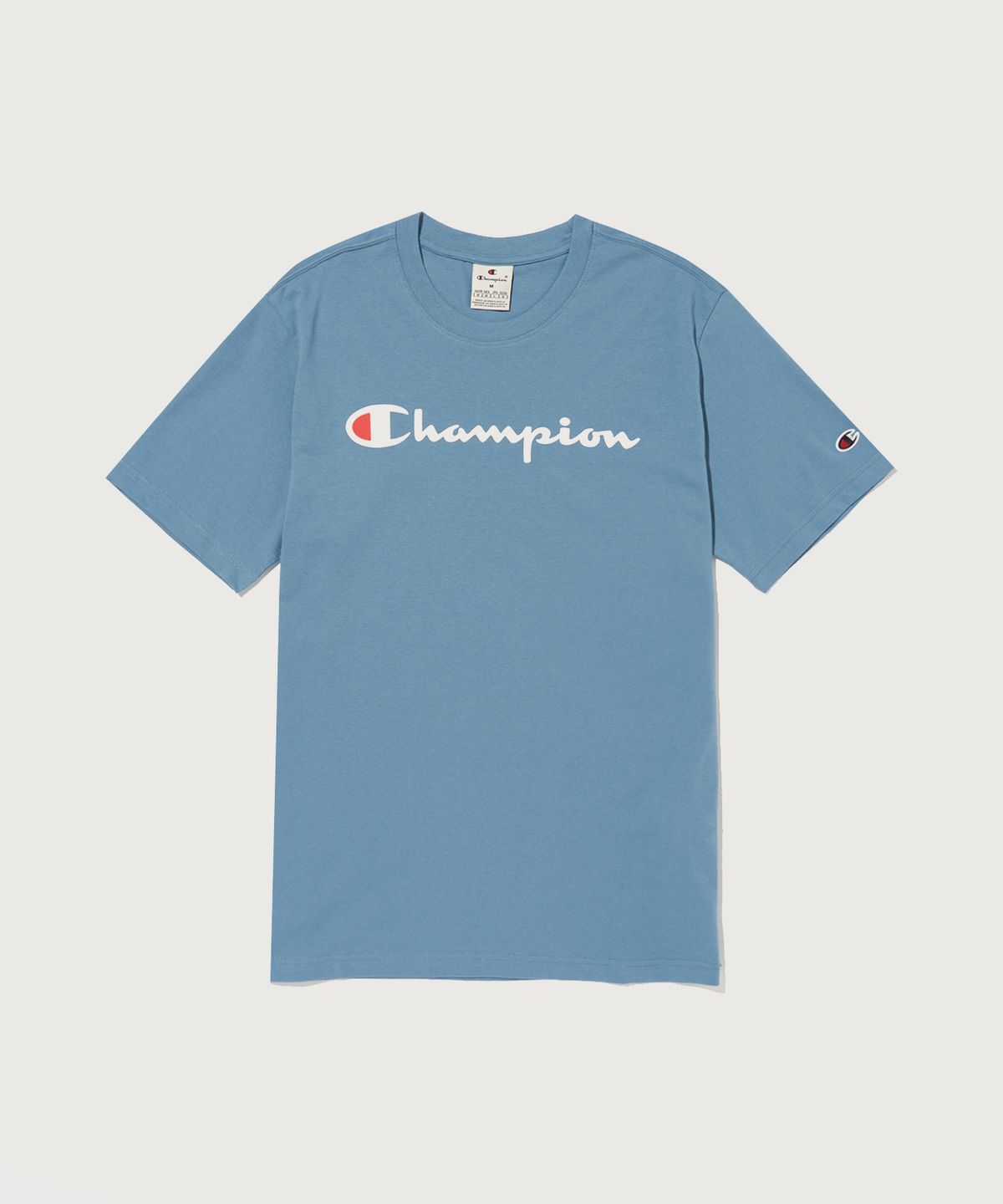 챔피온(CHAMPION) 빅 스크립트 로고 코튼 반팔 티셔츠 Normal Blue