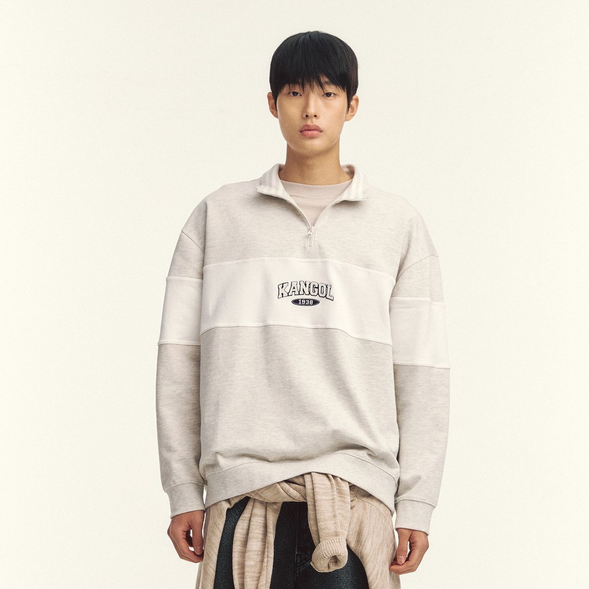 캉골(KANGOL) 칼리지 하프 집업 스웨트셔츠 1758 오트밀