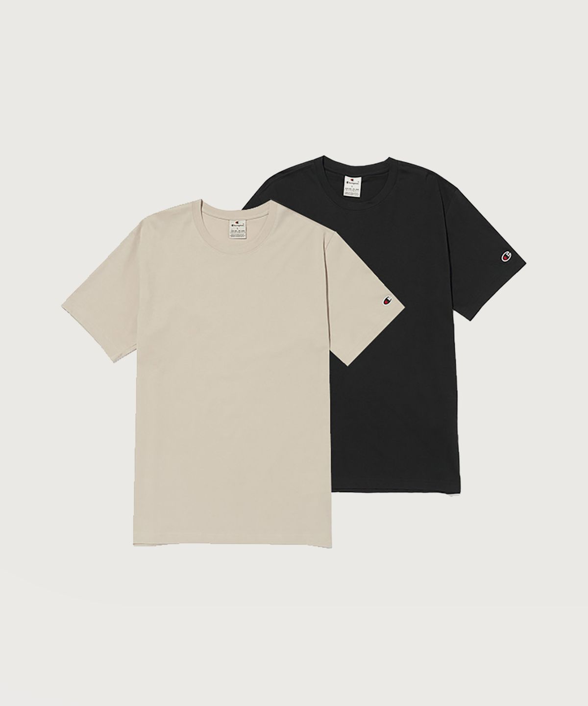 챔피온(CHAMPION) 베이직 반팔 티셔츠 2팩 Beige/Black