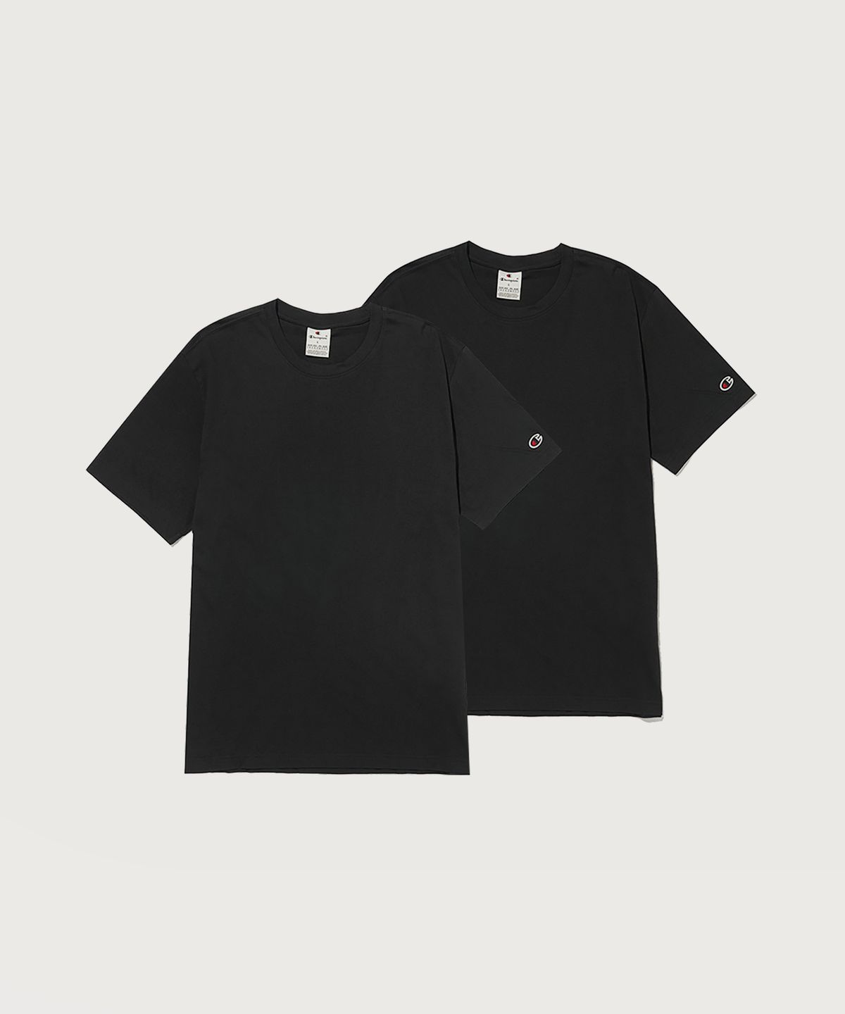 챔피온(CHAMPION) 베이직 반팔 티셔츠 2팩 Black/Black