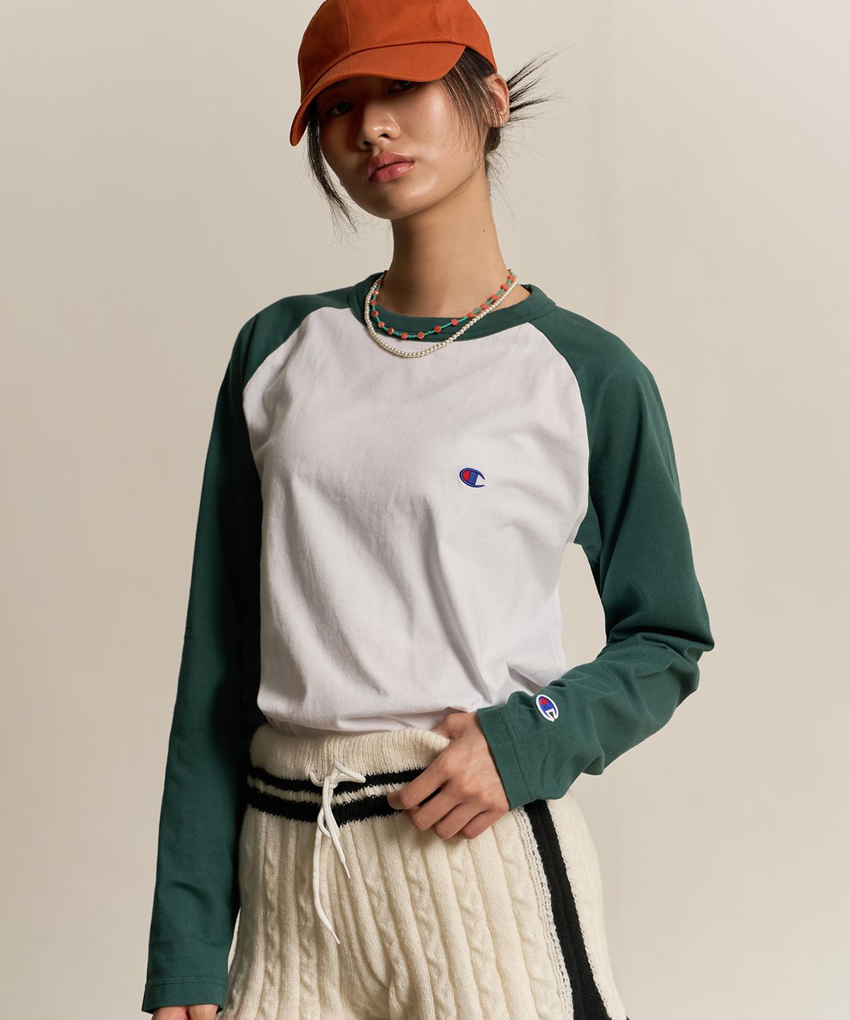 챔피온(CHAMPION) C로고 나그랑 긴팔 티셔츠 Dark Green