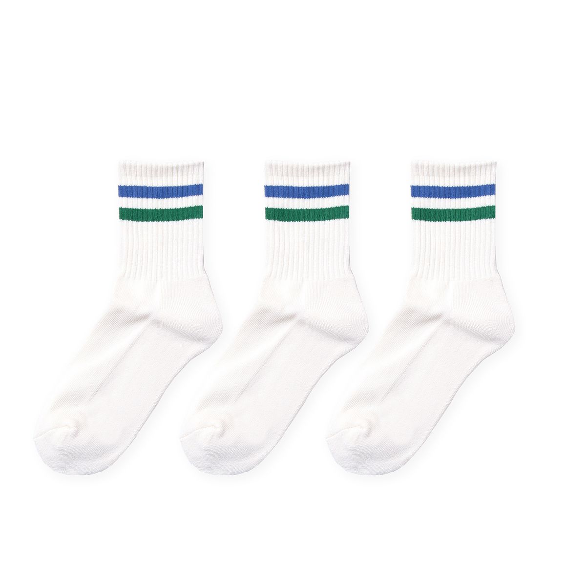 삭스타즈(SOCKSTAZ) STP020 Stripe Pile Short Socks: White-bl/gn 3P PACK