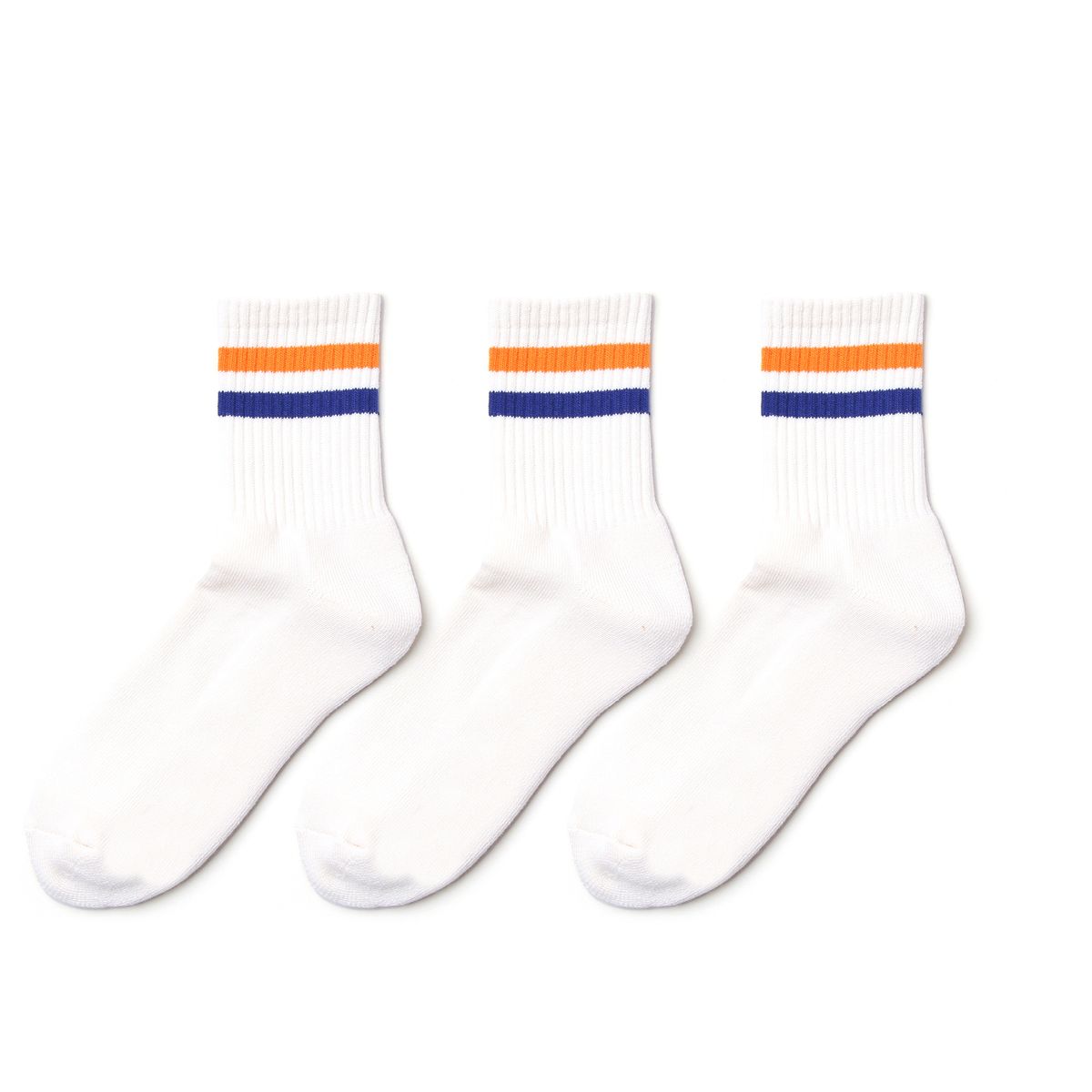 삭스타즈(SOCKSTAZ) STP019 Stripe Pile Short Socks: White-or/bl 3P PACK