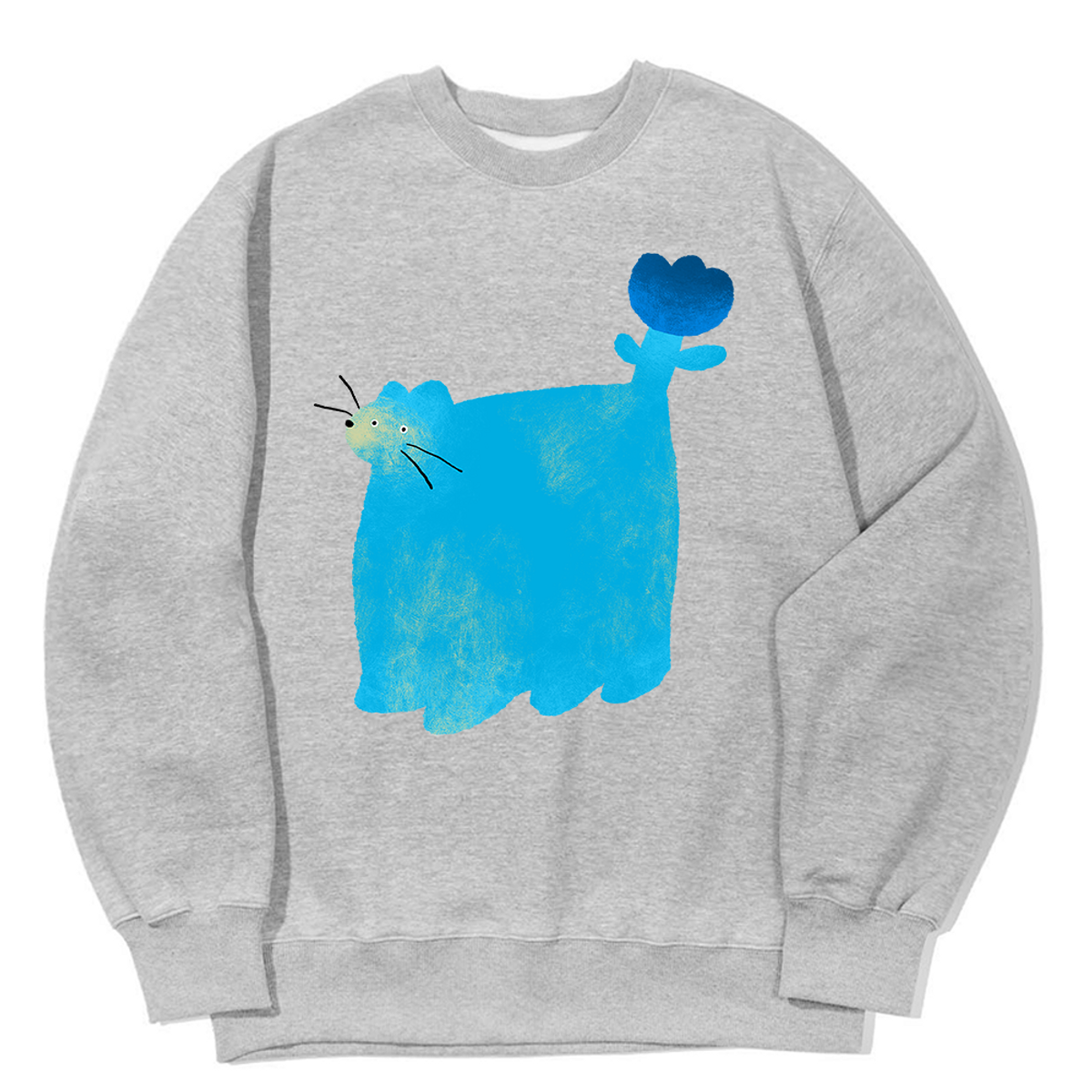 어썸어스(AWESOMEUS) SKY BLUE CAT ON TULIP SWEAT SHIRTS_3 COLOR