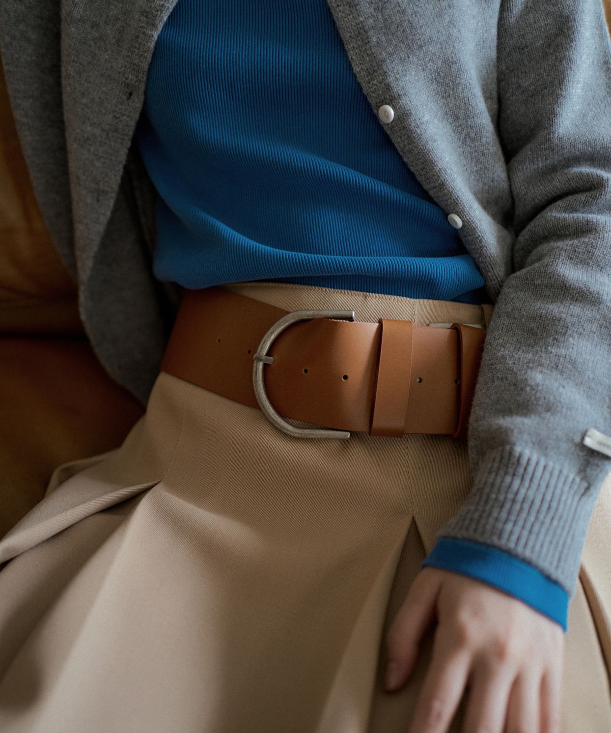 오버듀플레어(OVERDUEFLAIR) COW LEATHER WIDE BELT_CAMEL