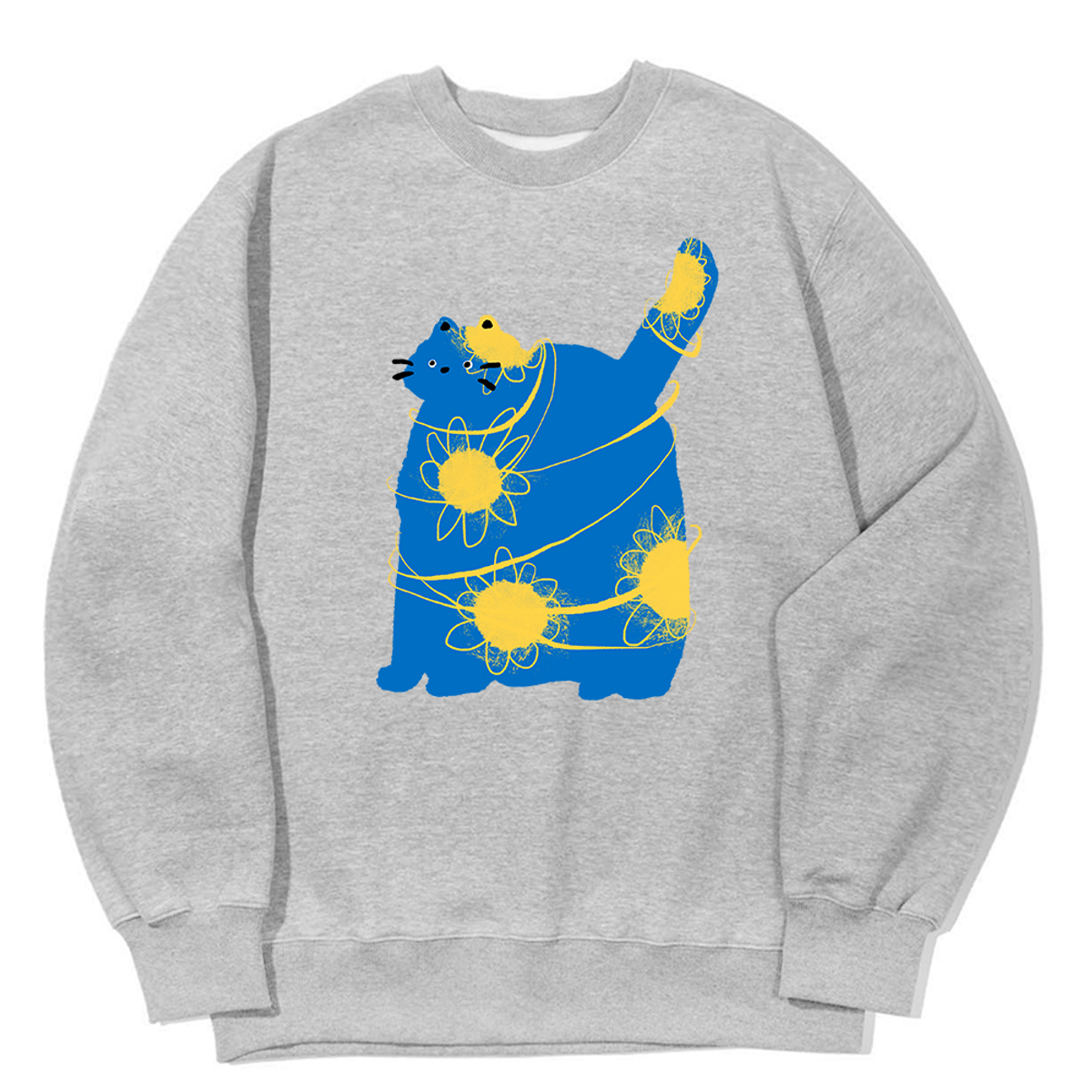 어썸어스(AWESOMEUS) BLUE CAT AND SUN FLOWER SWEAT SHIRTS_3 COLOR