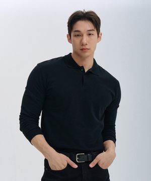 시그니처 코튼 머슬핏 긴팔 카라티 (3color)