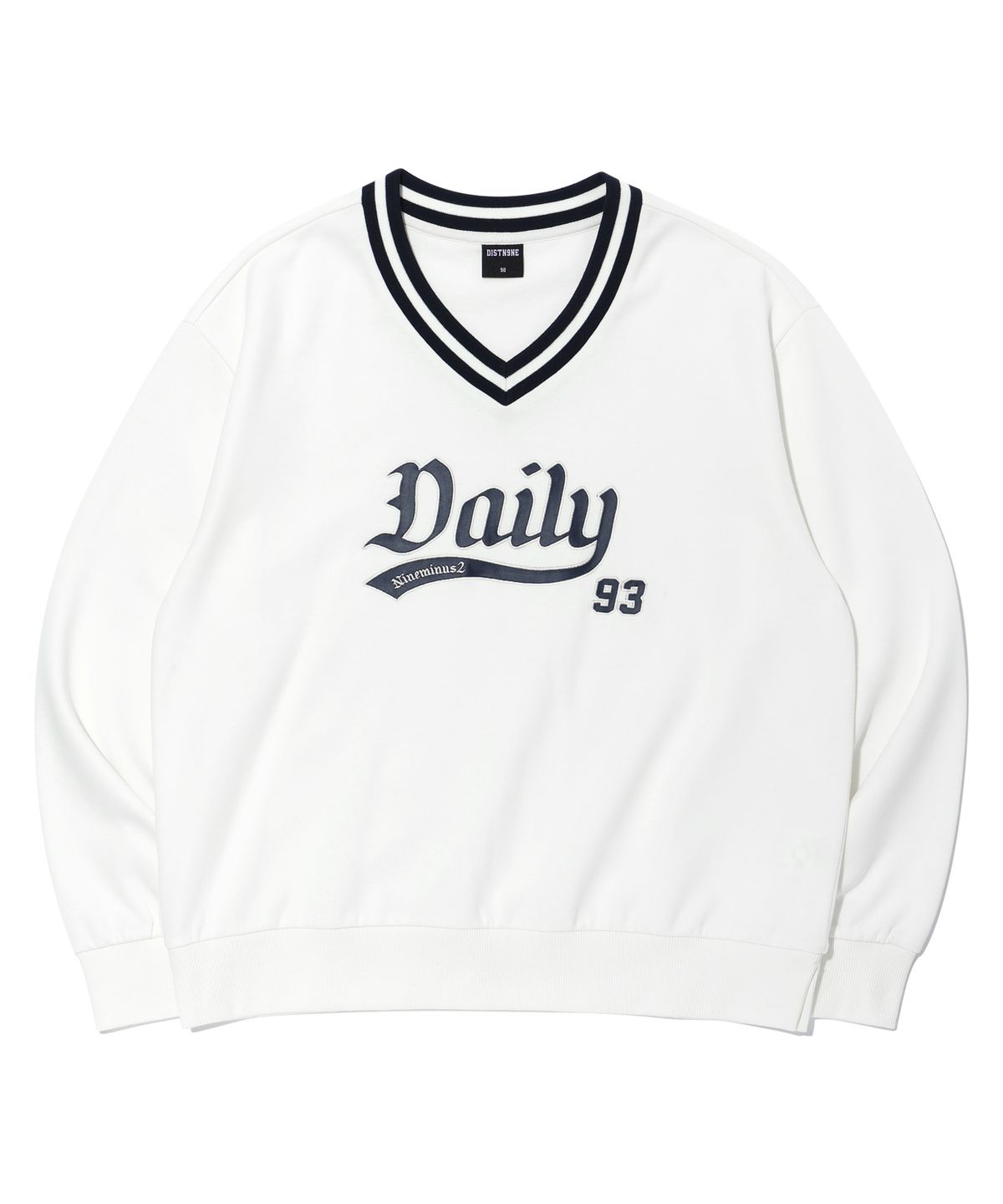 디스트나인(DISTN9NE) 브이넥 데일리 맨투맨 OFF WHITE (LO3TF625-001)