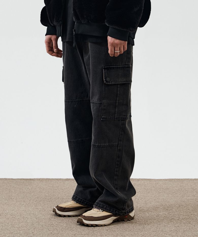 와이드 카고 데님 팬츠 BLACK (MP6DU164-076)