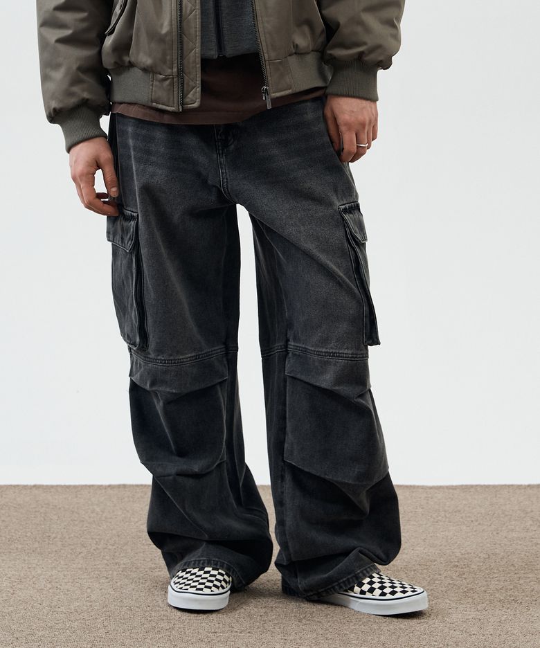 와이드 카고 파라슈트 데님 팬츠 GREY (MP6DU165-072)