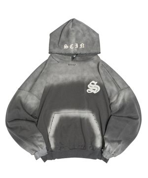 LEATHER PATCH HOODIE GREY