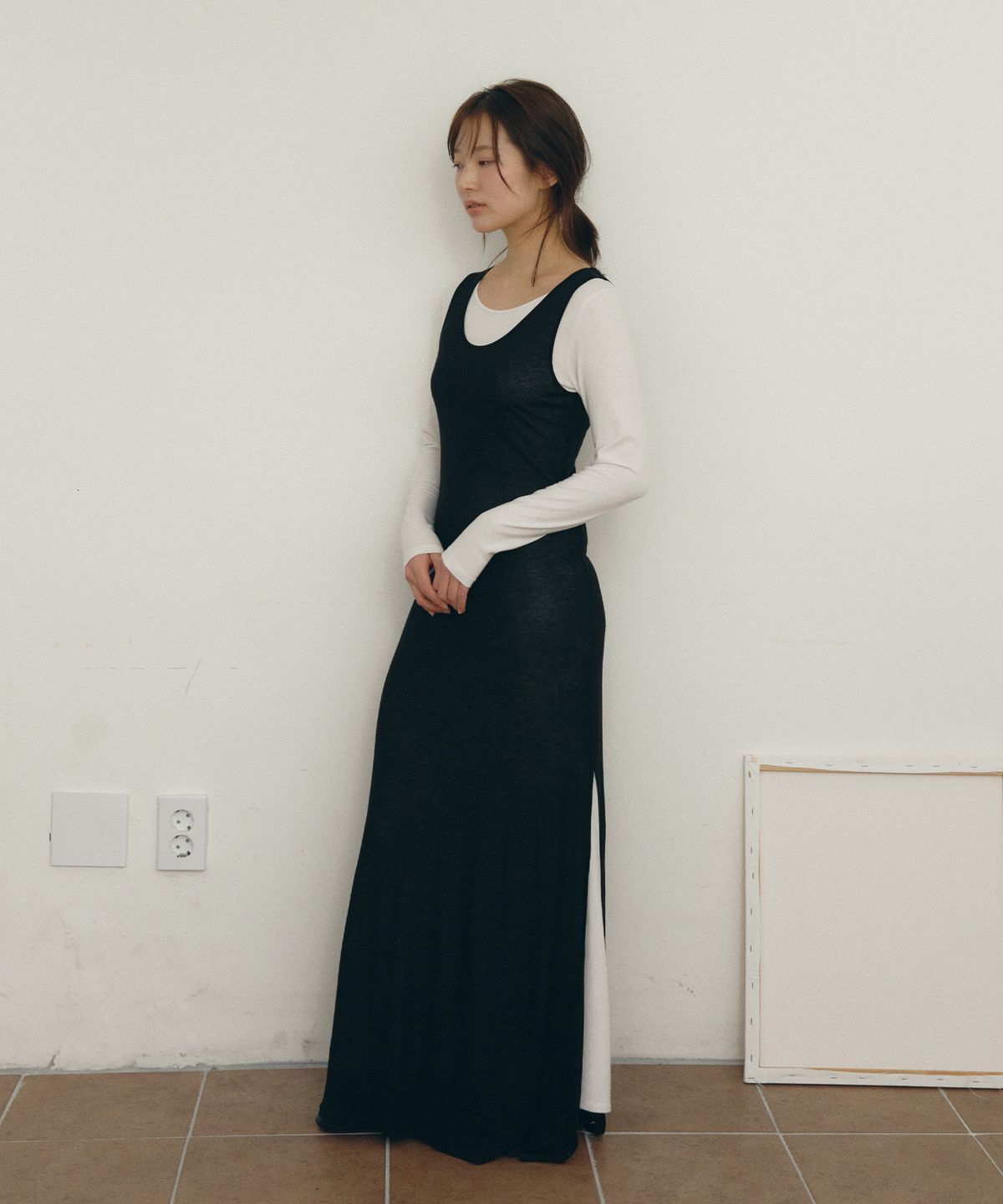 로우타이드(LOW TIDE) LAYERED MAXI DRESS [BLACK]