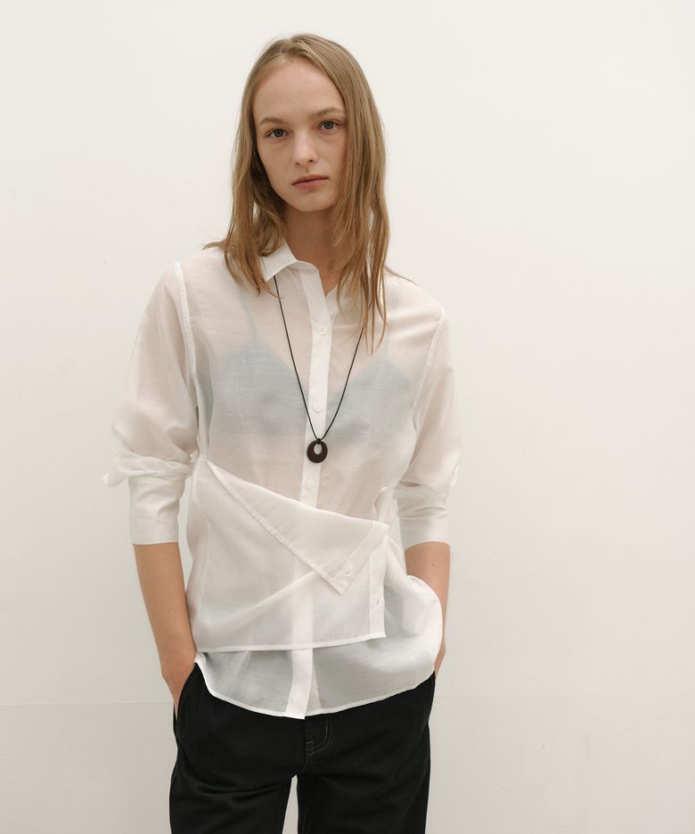 SILKY BUTTON WRAP SHIRT [WHITE]