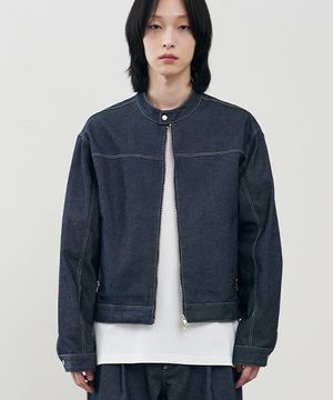 [논 페이드] 버티컬 바이커 크롭 데님 자켓 [INDIGO]