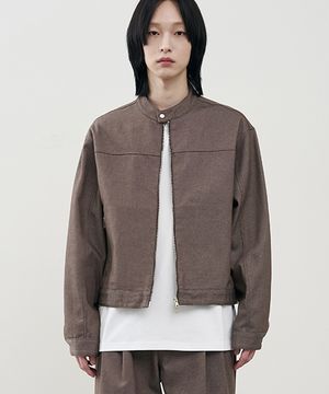 [논 페이드] 버티컬 바이커 크롭 데님 자켓 [BROWN]