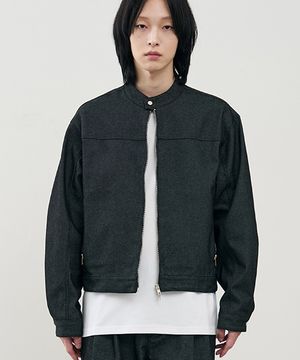 [논 페이드] 버티컬 바이커 크롭 데님 자켓 [BLACK]