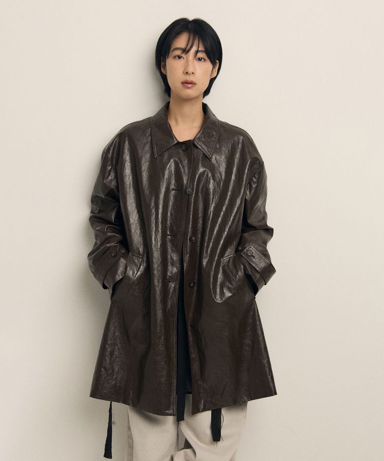 LEATHER HALF COAT [BROWN]