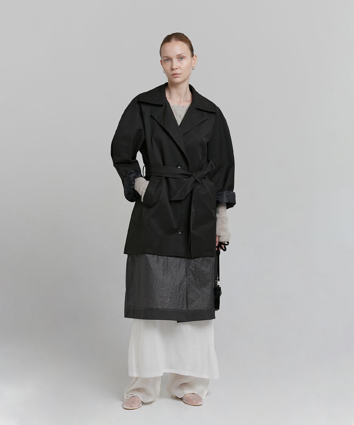 로우타이드(LOW TIDE) LAYERED TRENCH COAT [BLACK]