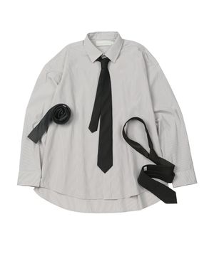 (TIE SET)Side Slit Stripe Cotton Shirt [STGBEIGE]_SESH008STGBEIGE