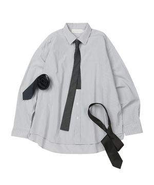 (TIE SET)Side Slit Stripe Cotton Shirt [STGRAY]_SESH008STGRAY
