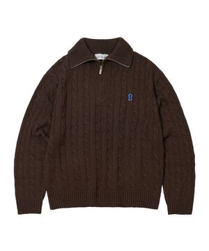 Heavyweight Cable Half Zip Knit [BROWN]_COOSKT042BROWN