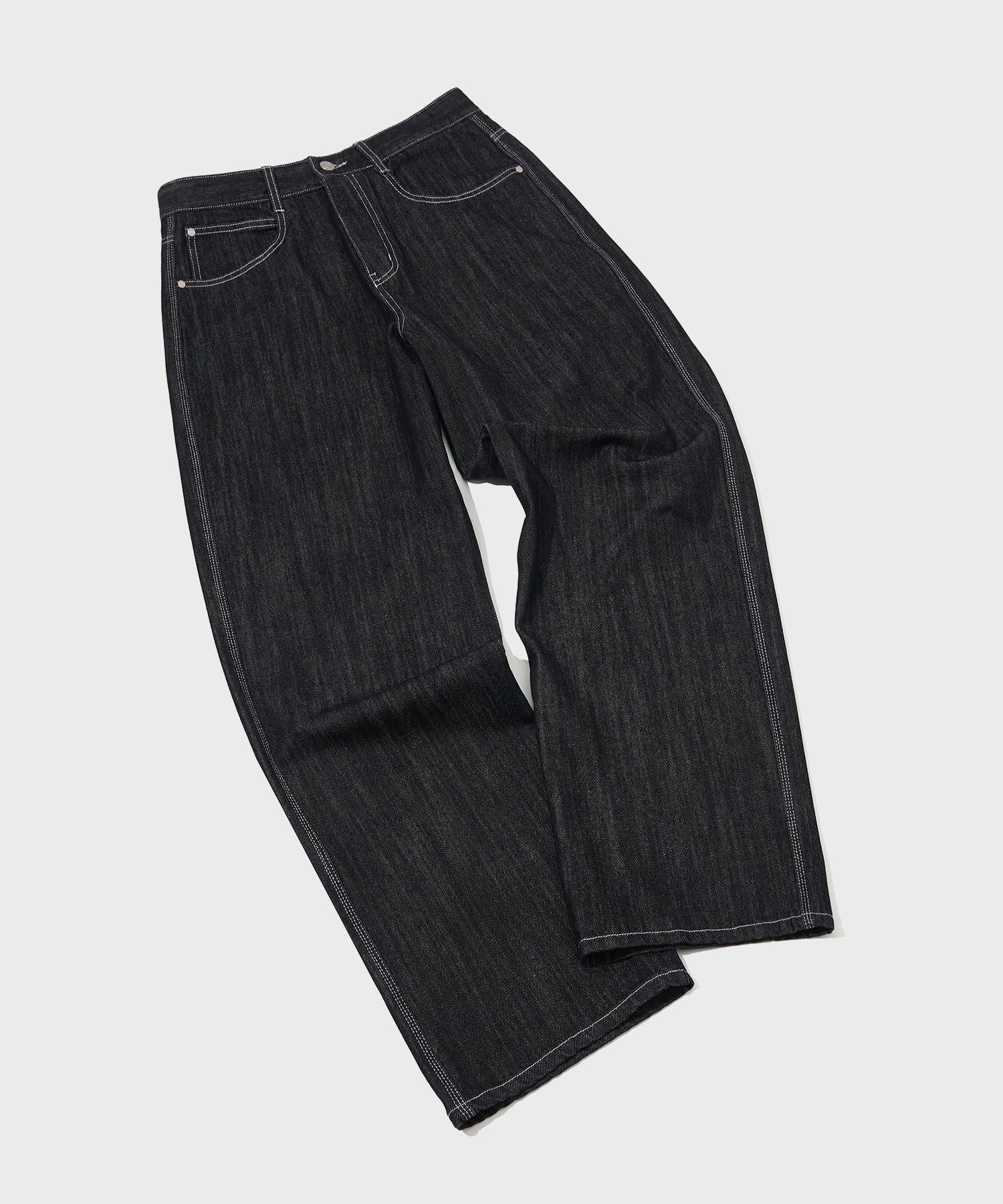 MUSINSA SECONDMONO Stitch Wide Washing Denim Pants [SBBLACK]_