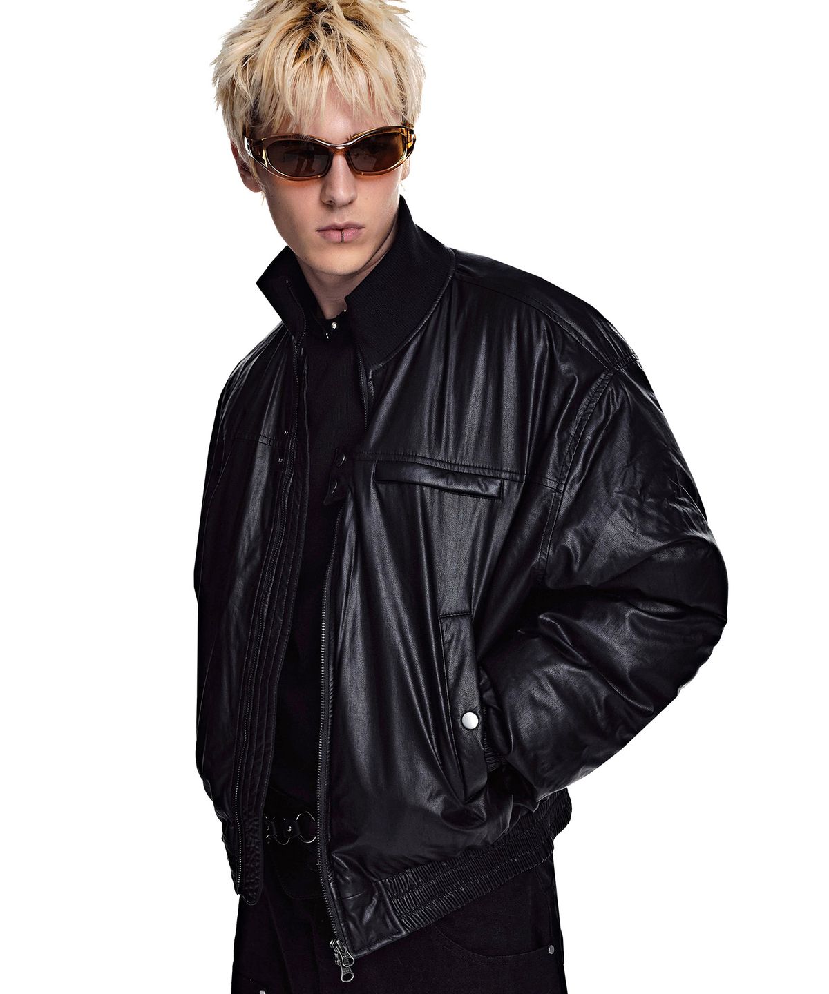 세컨모놀로그(SECONDMONO) [리뉴얼ver.]Leather Turtleneck Bomber Puffer Jacket [BLACK]_SEJP017BLACK