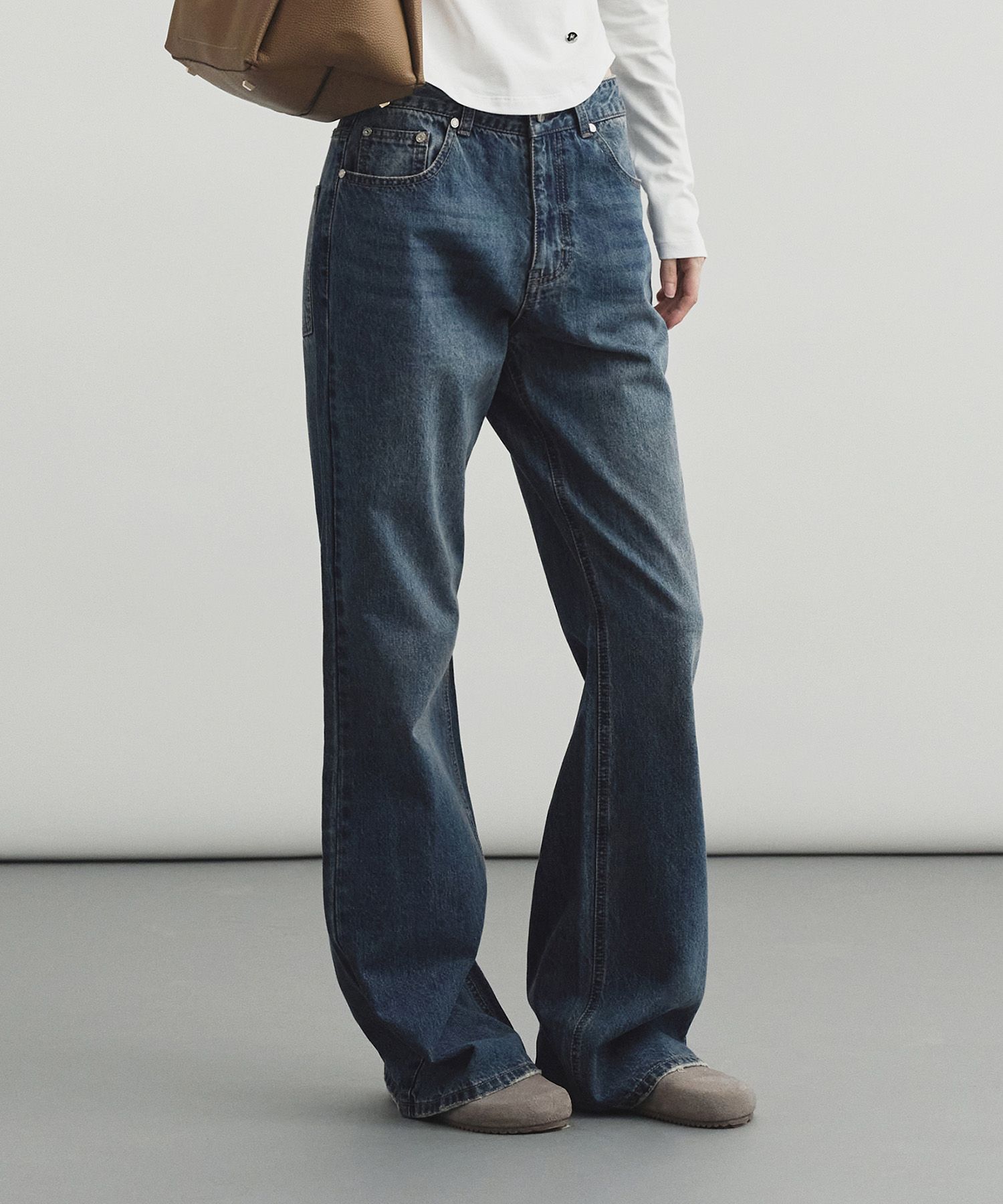 デニム・ジーパン Natural Semi Bootcut Denim Jeans Blue MDPT059DBLUE MUSINSA | MONGDOL Natural Semi Bootcut Denim Jeans Blue