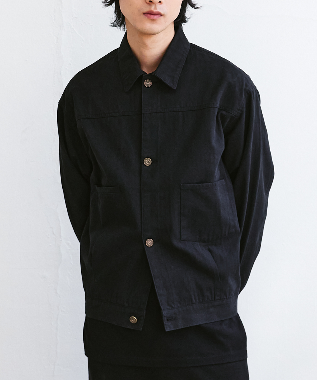 이스트서비스샵(eastserviceshop) 웰트 포켓 워시드 코튼 트러커 - 블랙