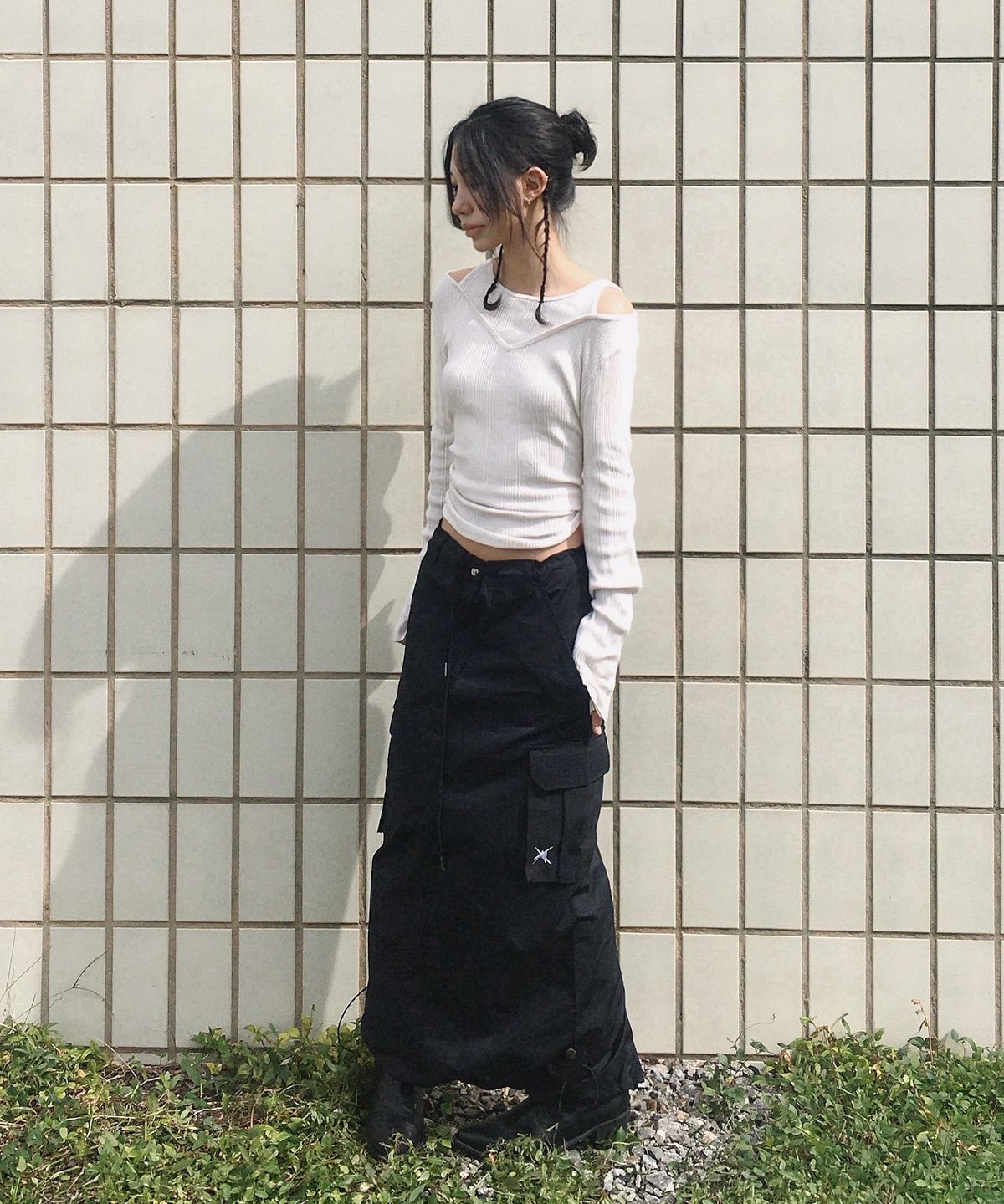 인어데이즈(INADAZE) 나일론 카고 롱스커트 (블랙)