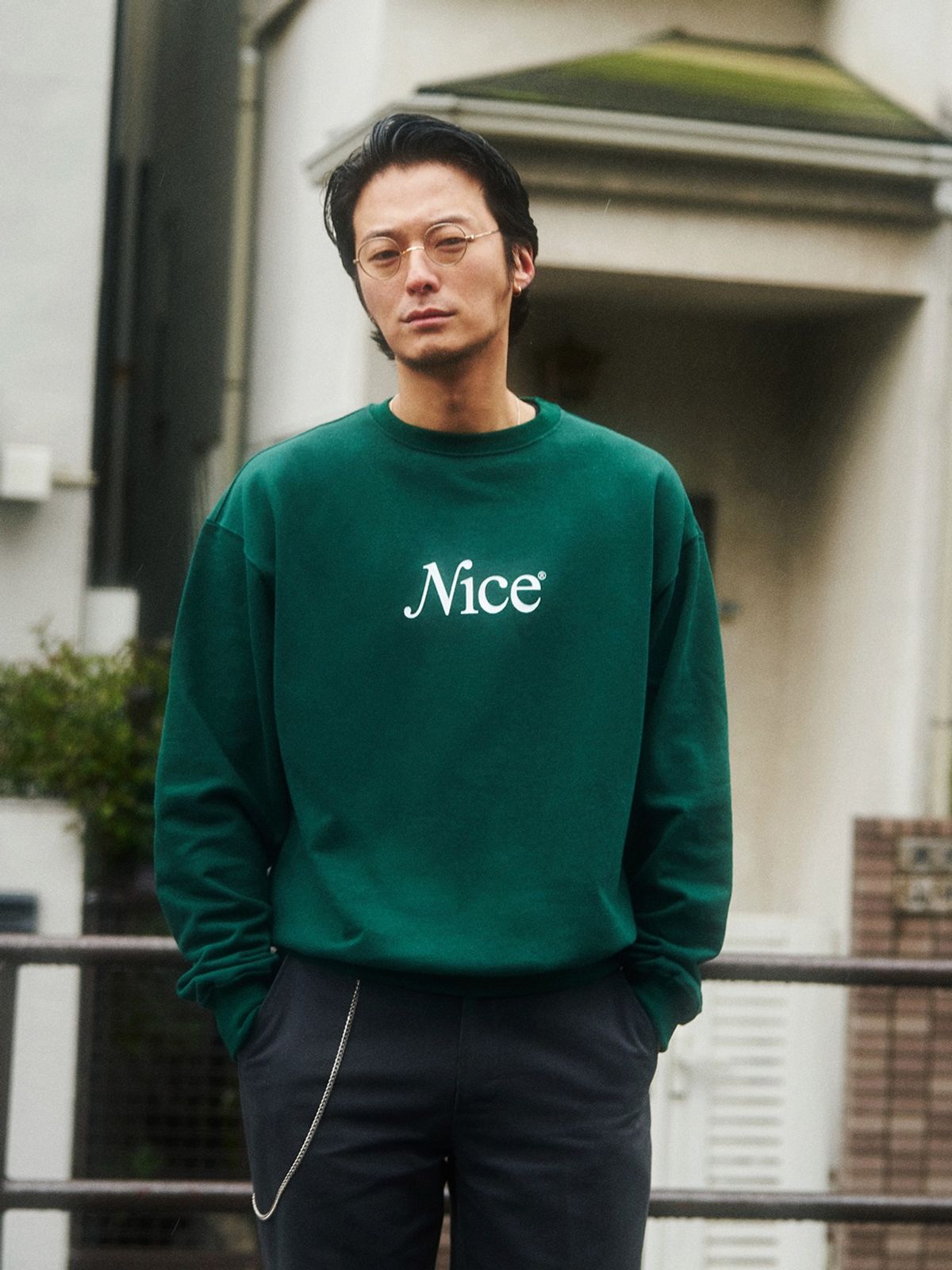 나이스웨더(NICEWEATHER) 시그니처 크루넥 (딥 그린)